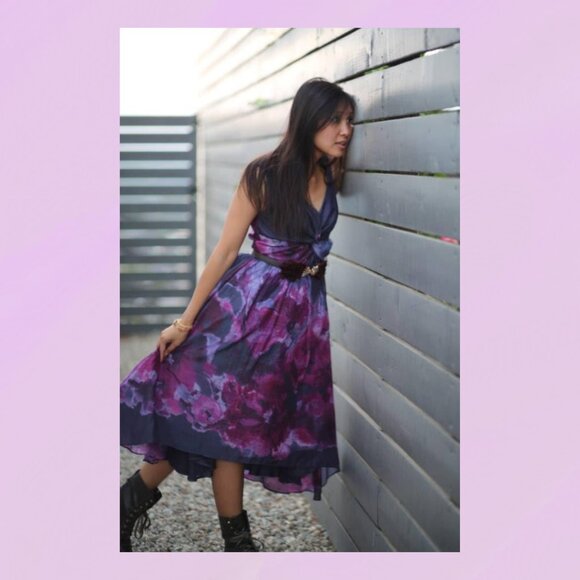Lela Rose Neiman Marcus x Target Sz 4 Floral Watercolor V Neck Silk Midi Dress - Picture 1 of 16